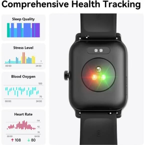 Men's Smart Watch Alexa Built-in 1.8" Touch Screen,100 Sports Modes, IP68, Black - Picture 3 of 7